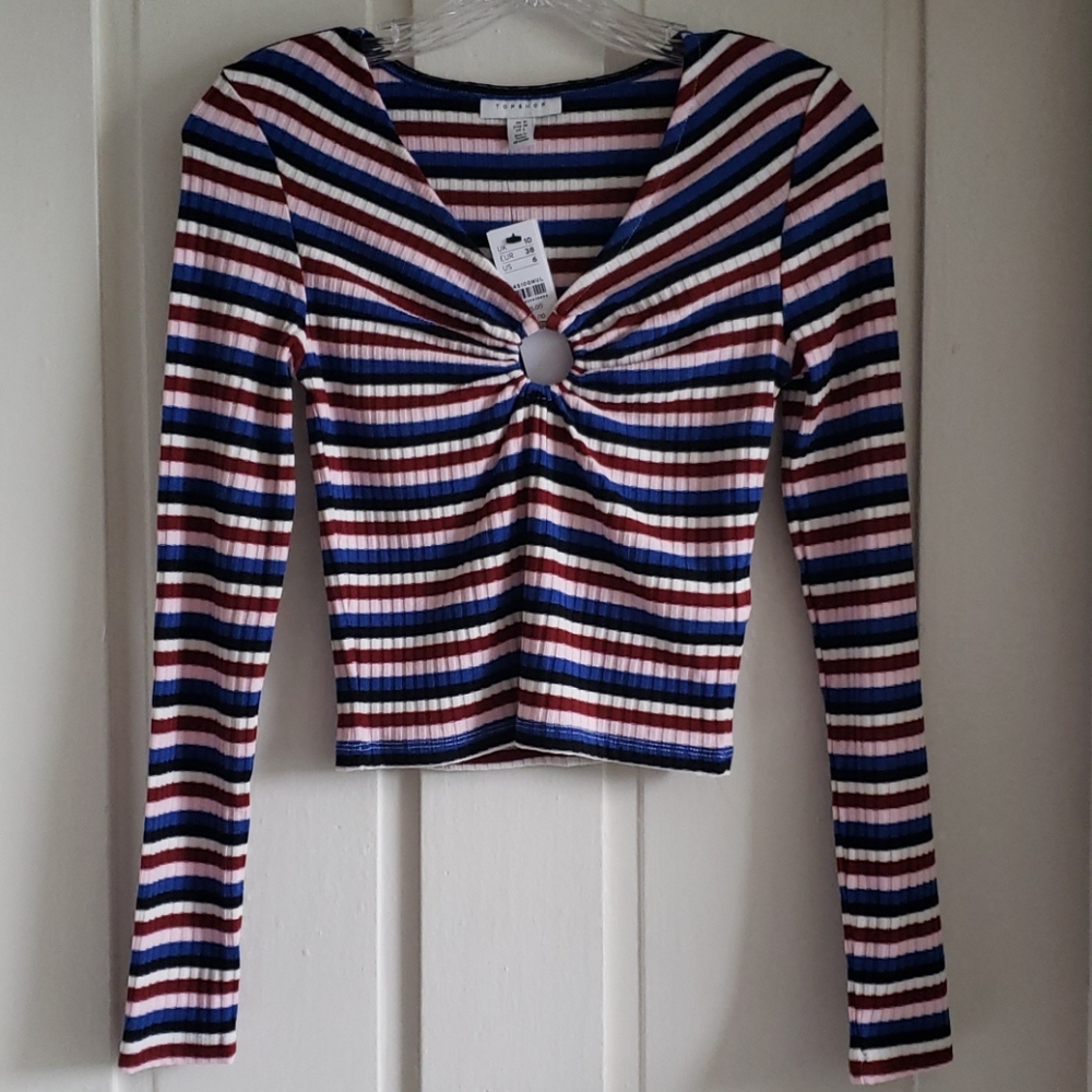 Topshop Multicolor Striped Long Sleeve Top